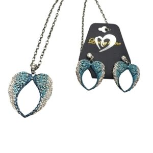 NWT 3-Pc Angel Wings Necklace and Earrings Set with Rhinestones